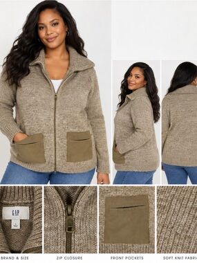 Gap Full Zip Sweater Jacket Big Collar Double Front Pocket Cardigan XL